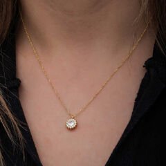 925 Ayar Gümüş Gold Minimal Yuvarlak Anturaj Kadın Kolye T8572 (491491)
