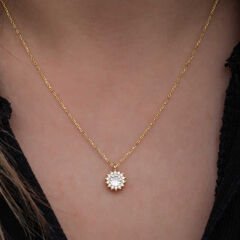 925 Ayar Gümüş Gold Minimal Yuvarlak Anturaj Kadın Kolye T8572 (491491)
