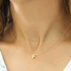 925 Ayar Gümüş Gold 3 Boyutlu F Harf Kadın Gümüş Kolye (T5903) (491491)