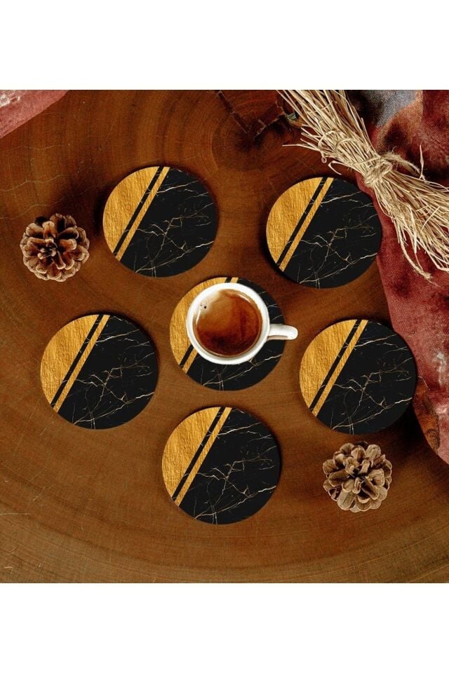 6 Adet Desenli Mdf Bardak Altlığı