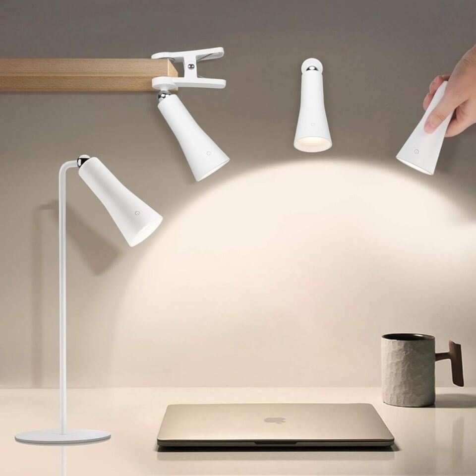 Çok Amaçlı Güçlü Manyetik Başlıklı 4’ü 1 Arada Portatif Beyaz LED Lamba Masaüstü, El Feneri, Duvara Asılabilir ve Mandallı Klipsli Işık