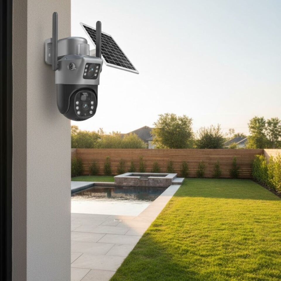 AD Güneş Panelli Akıllı Güvenlik Kamerası 360° PTZ Hareketli,Kablosuz WiFi,Çift Anten ve Kameralı,Gece Görüşlü,Hareket Algılamalı,Solar Kamera