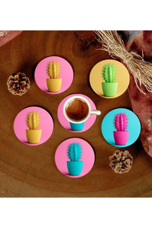 6 Adet Desenli Mdf Bardak Altlığı