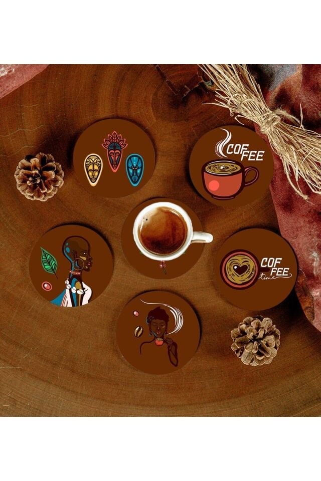 6 Adet Desenli Mdf Bardak Altlığı