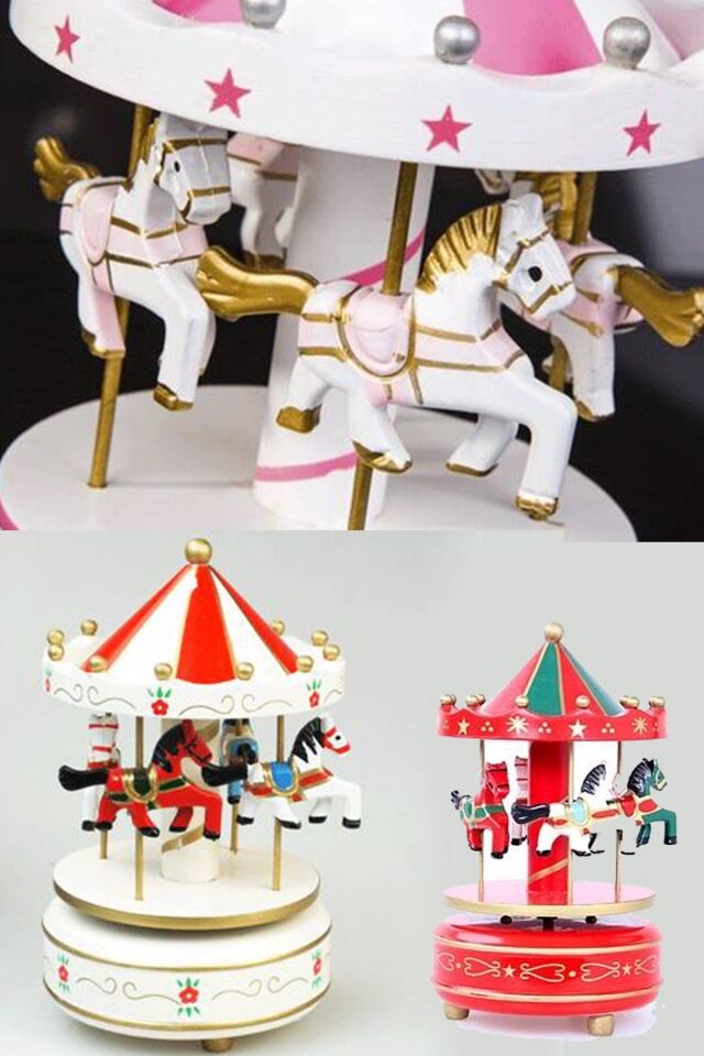 AD Nostaljik El Yapımı Atlı Karınca Müzik Kutusu Kırmızı  Mavi