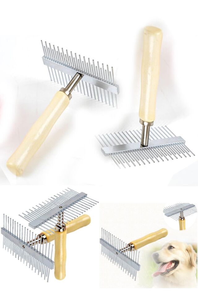 AD Çift Taraflı Ahşap Saplı Ergonomik Evcil Hayvan Fırçası Tarağı