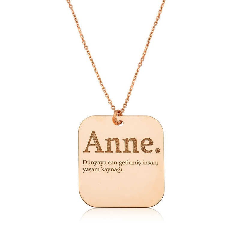 925 Ayar ​Gümüş Rose Anne Yazılı Plaka Kolye T4148 (491491)