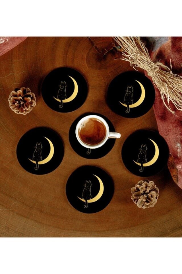 6 Adet Desenli Mdf Bardak Altlığı