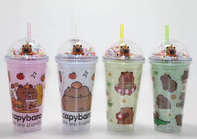 Sevimli Kapibara Pipetli Boncuklu Termos & Suluk