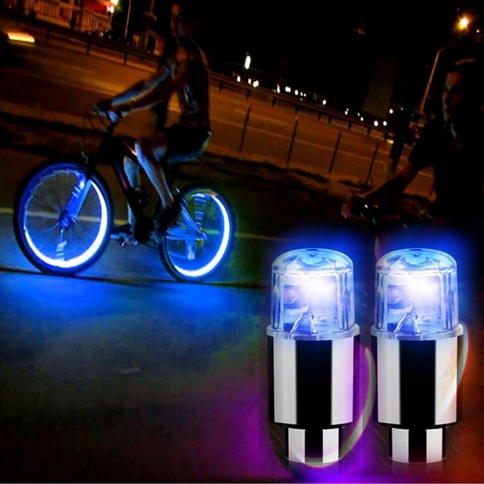 AD Araç ve Bisiklet İçin 2’li Mavi LED Hava Valfi Işık Kapakları–Gece Parlayan Lastik Lambası Sibop Kapağı