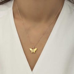 925 Ayar Gümüş Rose Sarı Kaplangözü Taşlı Kelebek Kolye T5918 (491491)