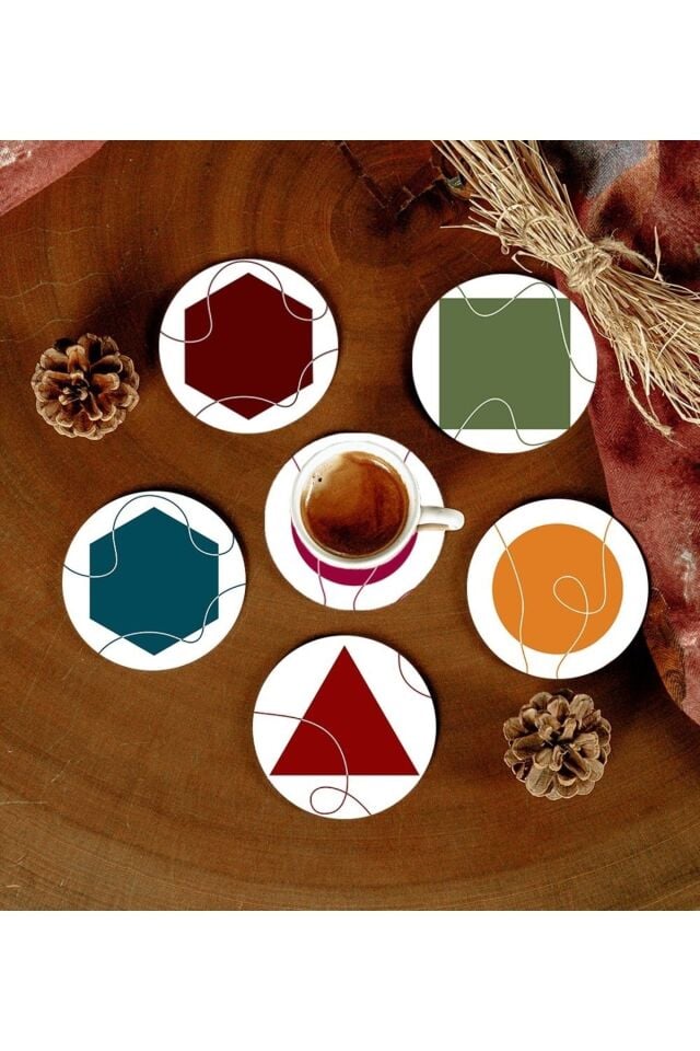 6 Adet Desenli Mdf Bardak Altlığı