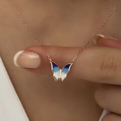 925 Ayar Gümüş Minimal Kelebek Bayan Gümüş Kolye T5955 (491491)