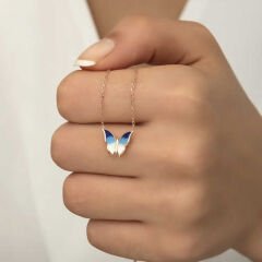 925 Ayar Gümüş Minimal Kelebek Bayan Gümüş Kolye T5955 (491491)