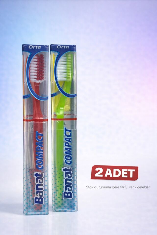 Banat Compact Kutulu Diş Fırçası 2 Adet Orta Sert Koruyucu Kapaklı Set