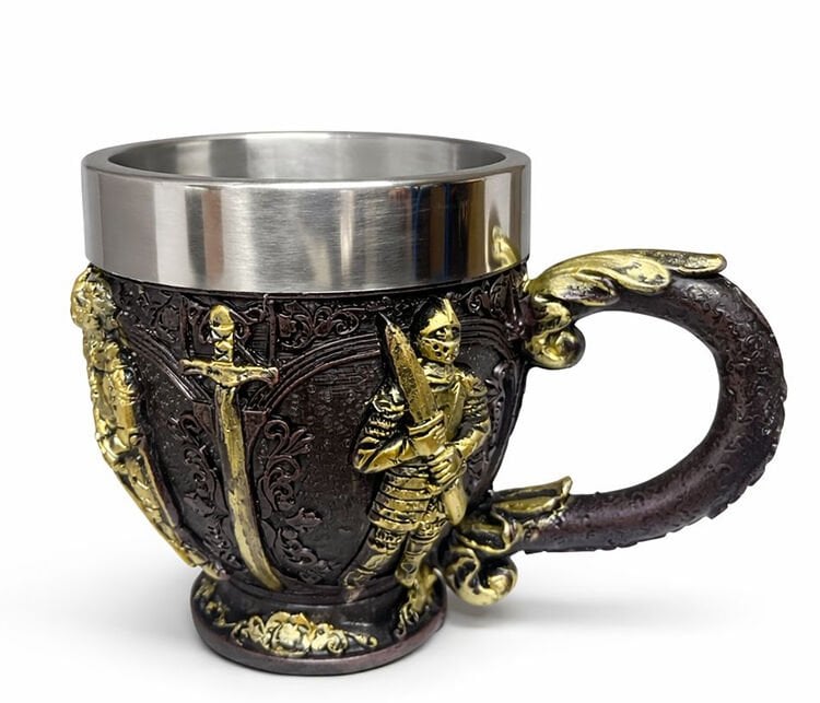 Şövalye Kabartmalı 3D Paslanmaz Çelik Kupa Bardak