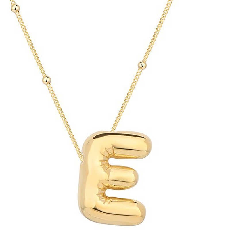 925 Ayar Gümüş Gold Balon E Harfi Kadın Kolye T7855 (491491)