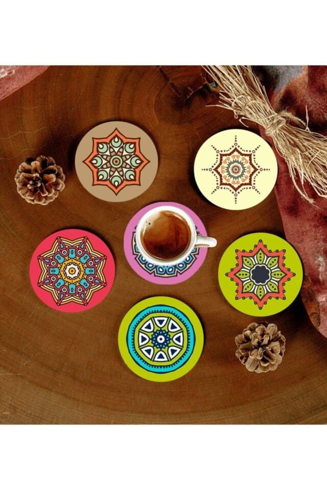 6 Adet Desenli Mdf Bardak Altlığı