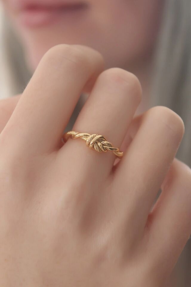 Mey İthalat® Gold Renk Halat Düğüm Model Kadın Yüzük