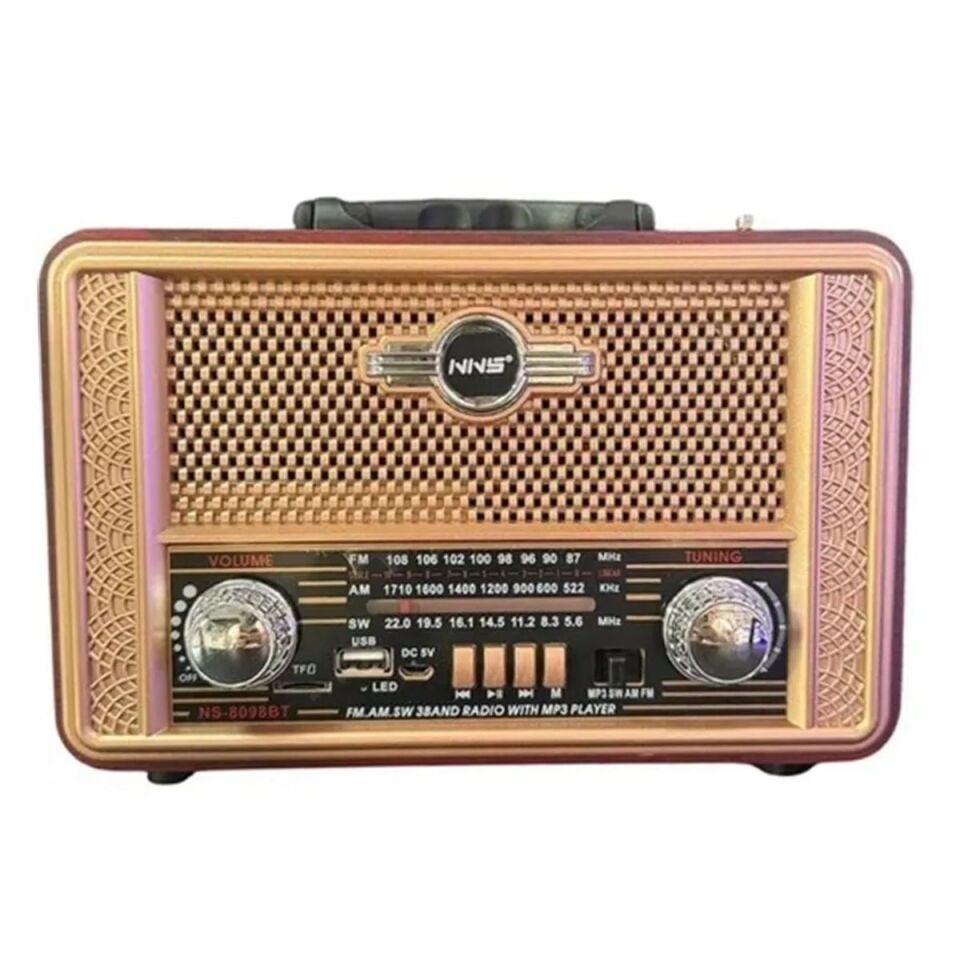 AD Retro, Nostaljik, Ahşap Tasarım Bluetooth Hoparlörlü, Şarjlı, Taşınabilir Otantik Tasarımlı FM/AM Destekli Radyo NS8098