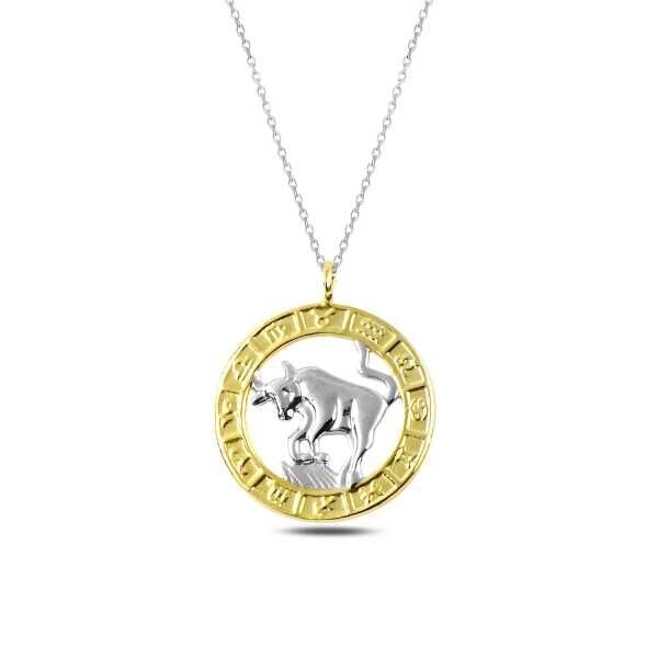 ​925 Ayar Gümüş Gold Boğa Burcu Kadın Gümüş Kolye T4923 (491491)