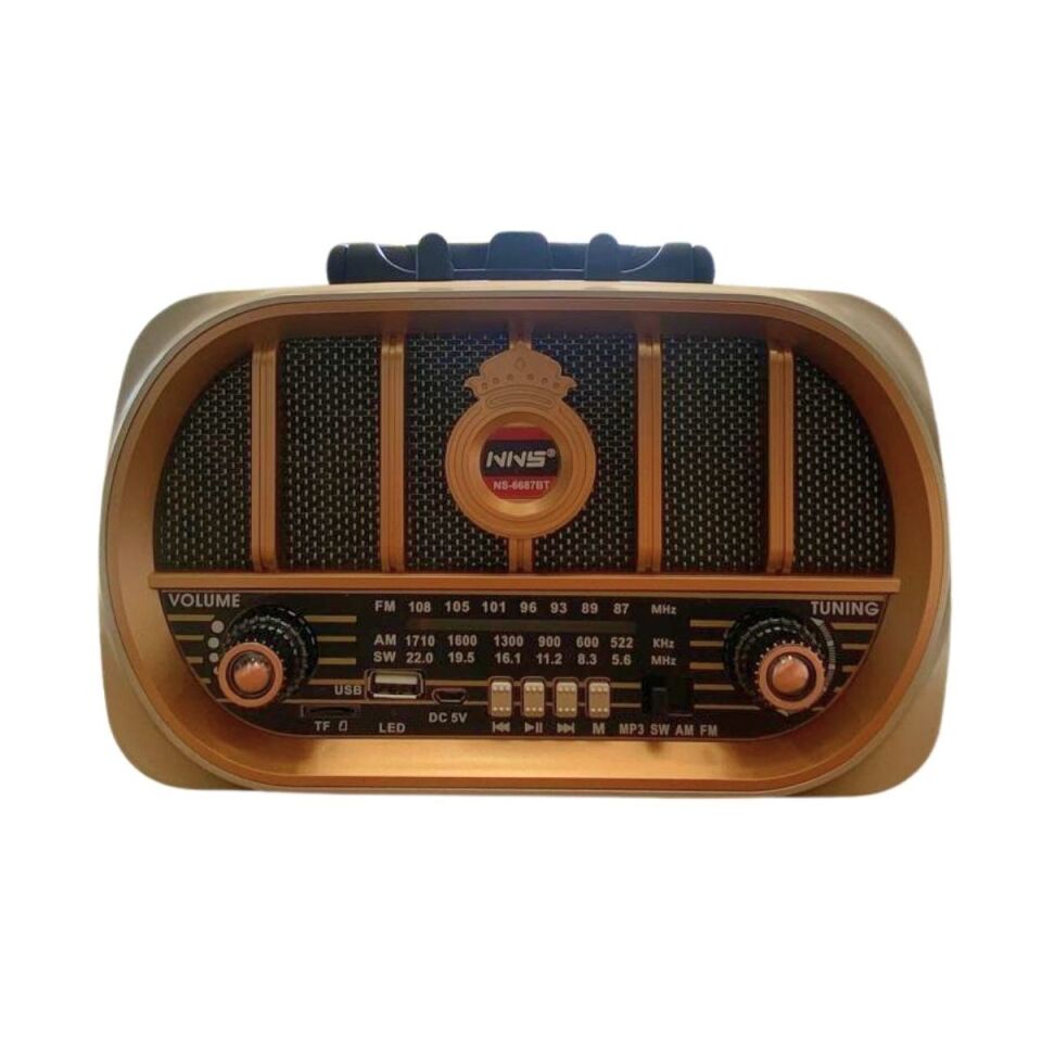 AD Orta Boy Retro, Nostaljik, Ahşap Tasarım Bluetooth Hoparlörlü, Şarjlı, Taşınabilir Oval Ön Yüzlü FM/AM Destekli Radyo NS6687