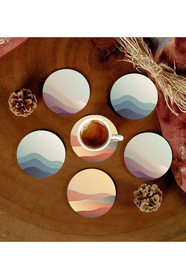 6 Adet Desenli Mdf Bardak Altlığı