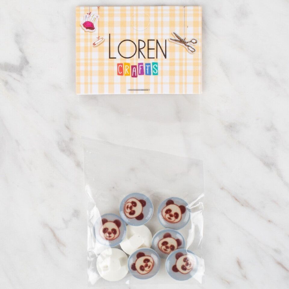 Loren Crafts 8 li Mavi Panda Düğme - 704
