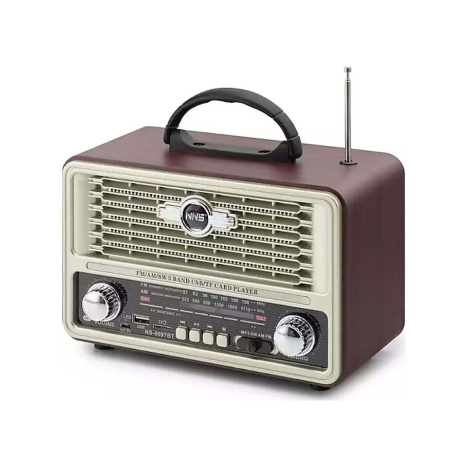 AD Küçük Boy Retro, Nostaljik, Ahşap Tasarım Bluetooth Hoparlörlü, Şarjlı, Taşınabilir Yanı LED Işıklı FM/AM Destekli Radyo NS6675