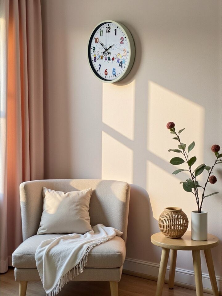 36 Cm Krem Çocuk Odası Duvar Saati