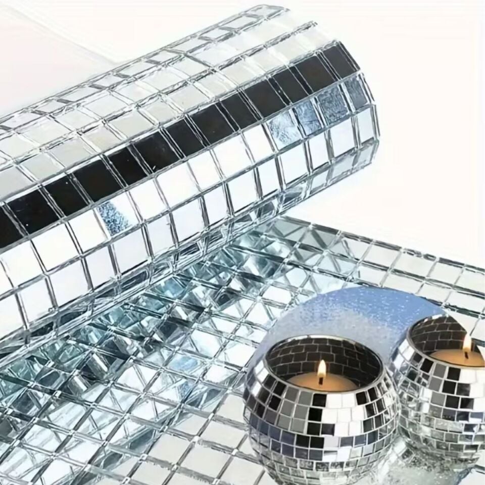 AD Kare Silver Cam Mozaik Fayans Çıkartmaları El İşi Kare Cam Fayans Kendinden Yapışkanlı Aynalı Dekor Panel 30x30 Cm