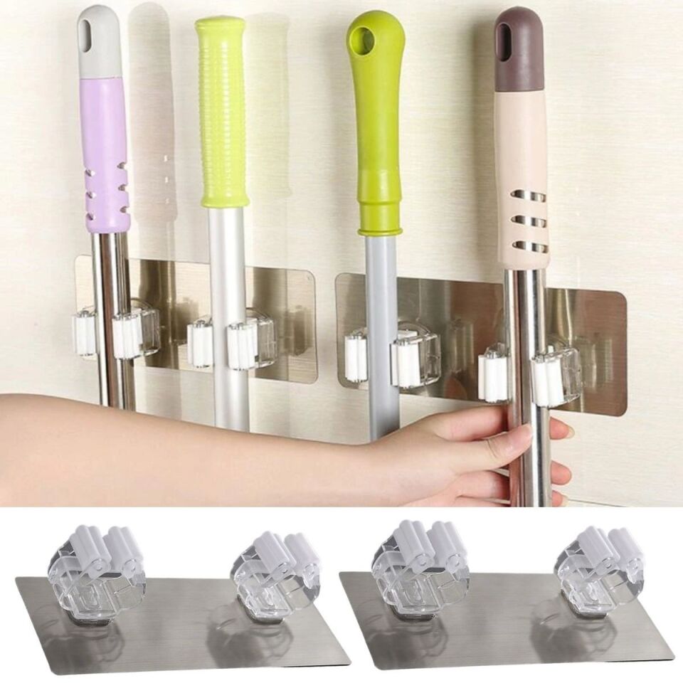 AD Pratik Organizer 4lü Yapışkanlı Fırça Paspas Mop Fırça Sabitleyici Ergonomik Alet Aparatı