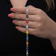 925 Ayar Gümüş Renkli Nazar Mineli Kadın Bileklik T8562 (491491)