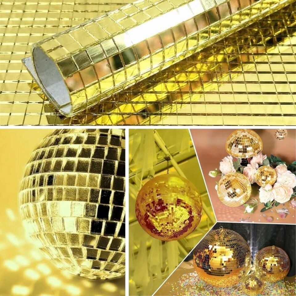 AD Kare Gold Cam Mozaik Fayans Çıkartmaları El İşi Kare Cam Fayans Kendinden Yapışkanlı Aynalı Dekor Panel 30x30 Cm