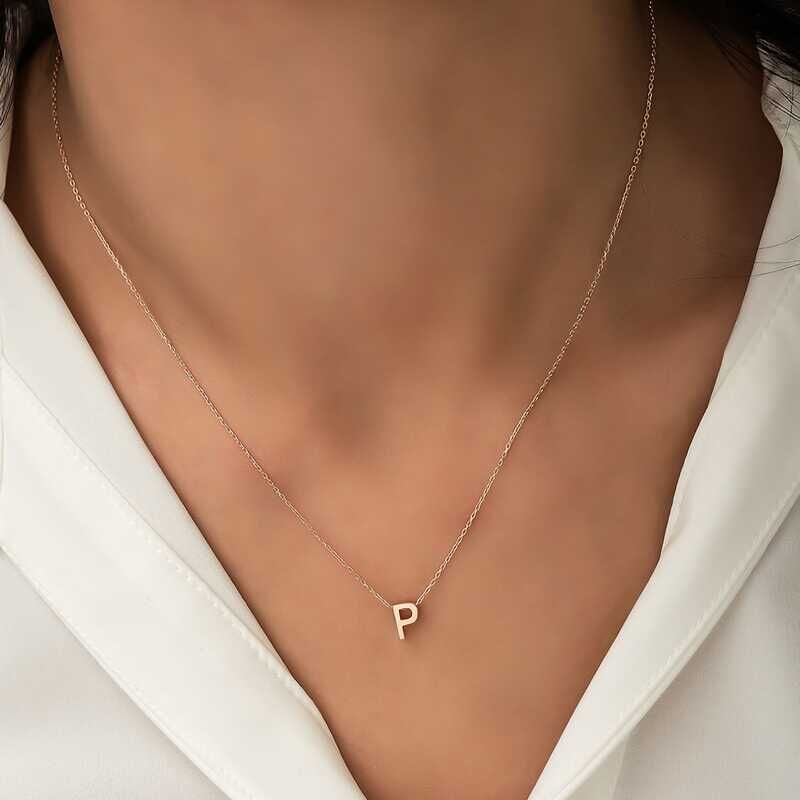 925 Ayar Gümüş Rose 3 Boyutlu P Harf Kadın Gümüş Kolye (T5927) (491491)
