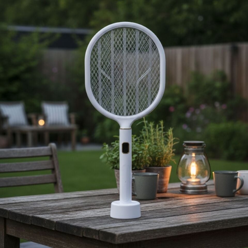 AD USB Şarjlı Beyaz Renk Kendiliğinden Standlı Şarj Göstergeli UV Işıklı Sinek Öldürme Raketi LTD-718