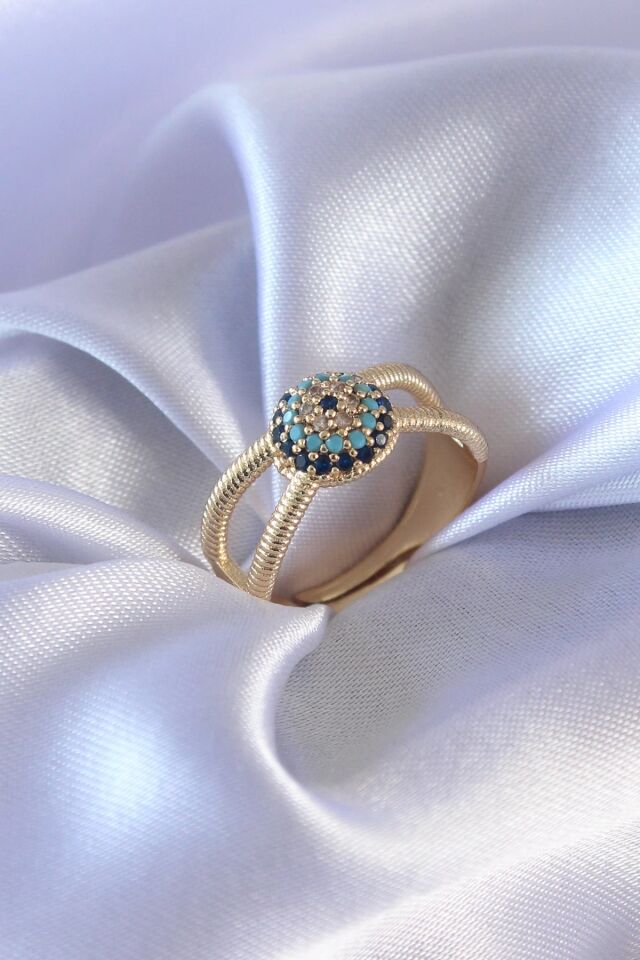 Mey İthalat® Gold Renk Nazar Boncuk Model Kadın Yüzük