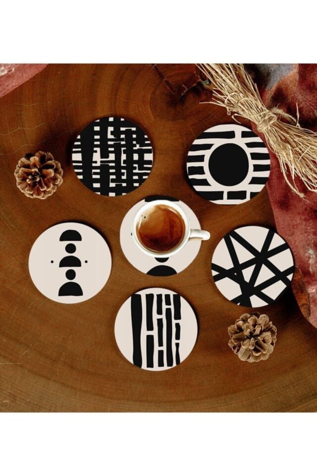 Desenli Mdf Bardak Altlığı 6 Adet