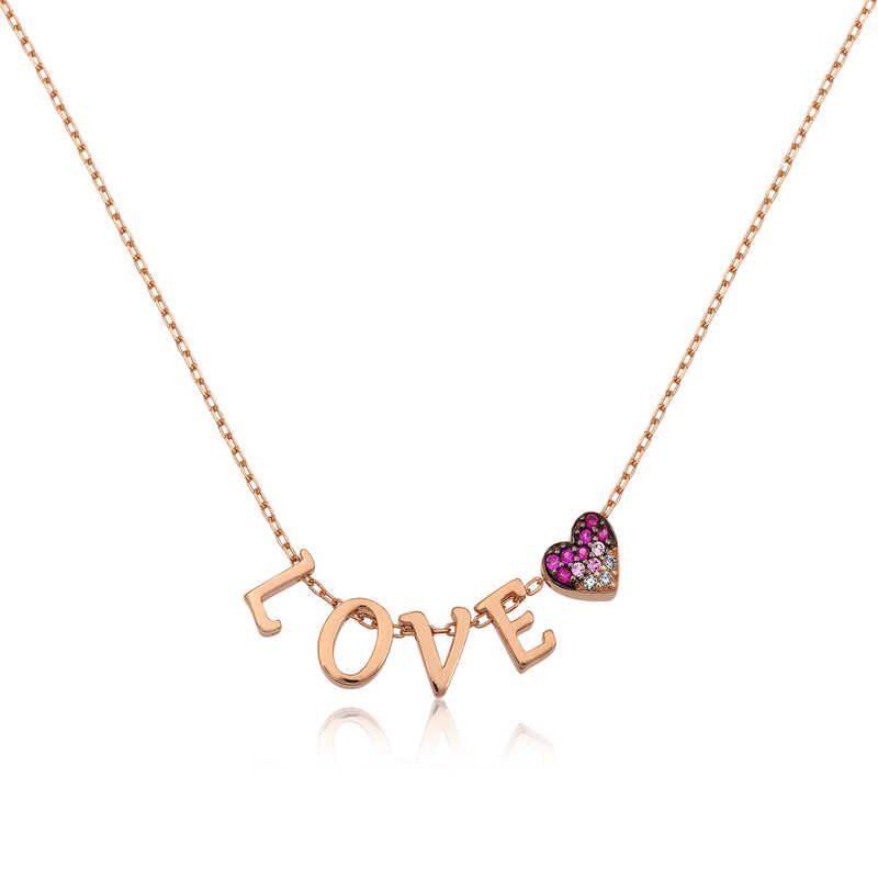 925 Ayar Gümüş Kalpli Love Kadın Gümüş Kolye T4180 (491491)