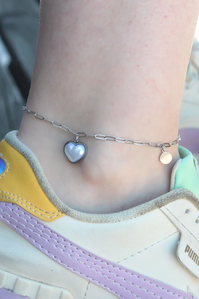 Mey İthalat® 316L Çelik Gümüş Renk Kalp Model Kadın Halhal