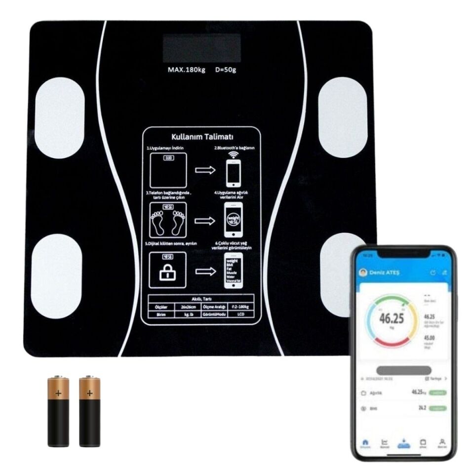 AD Dijital Baskül Yağ Ölçer Fonksiyonlu Akıllı Baskül Bluetooth Bağlantılı Tartı