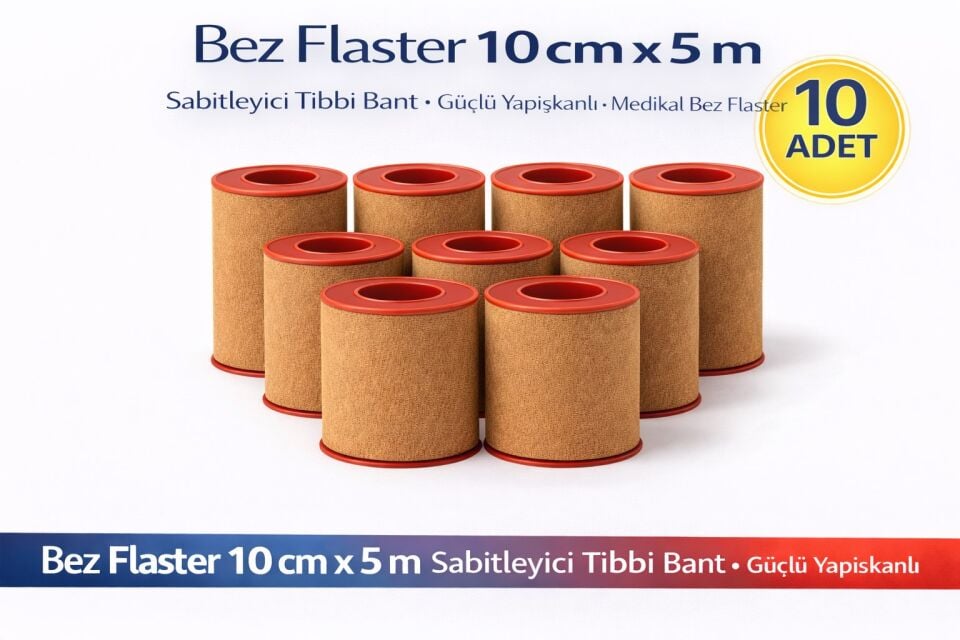 Bez Flaster 10 cm x 5 m Sabitleyici Tıbbi Bant Kahverengi Bez Flaster Güçlü Yapışkanlı 10 Adet