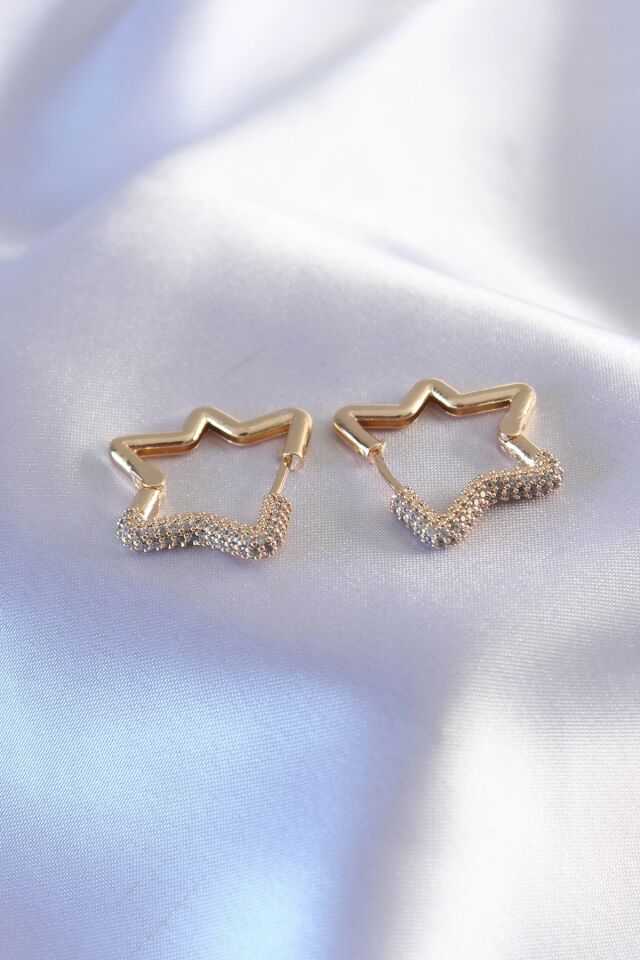 Mey İthalat® Gold Renk Zirkon Taşlı Yıldız Model Kadın Küpe