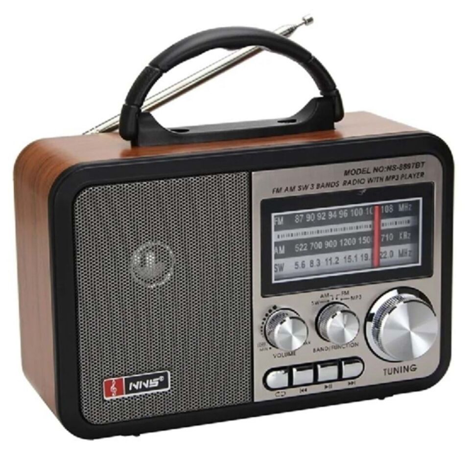 AD Orta Boy Retro, Nostaljik, Ahşap Tasarım Bluetooth Hoparlörlü, Şarjlı, Taşınabilir FM/AM Destekli Radyo NS-8897