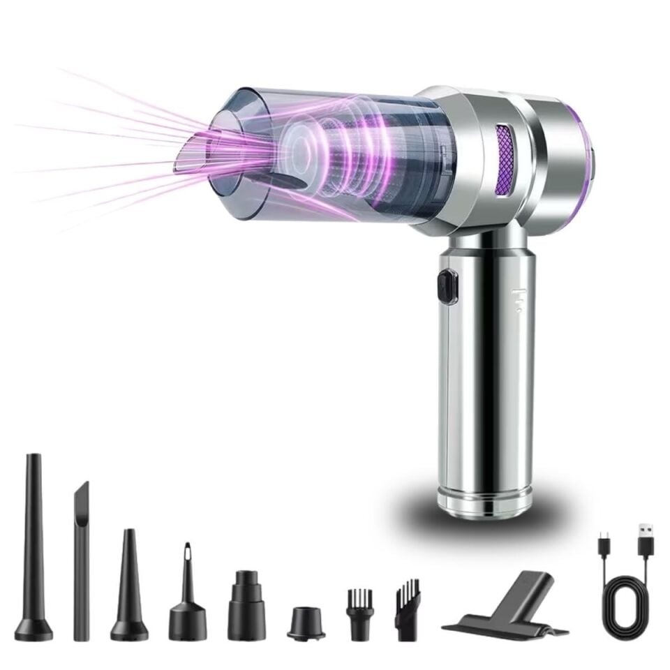 AD 9 Farklı Uçlu Kablosuz Şarjlı Araç İçi Süpürge – Wireless Destekli, Güçlü Emiş, Taşınabilir Pratik Araç Temizleyici