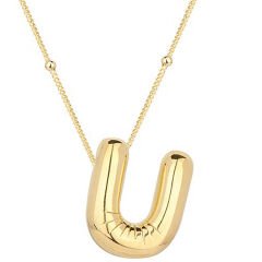 925 Ayar Gümüş Gold Balon U Harfi Kadın Kolye T7868 (491491)