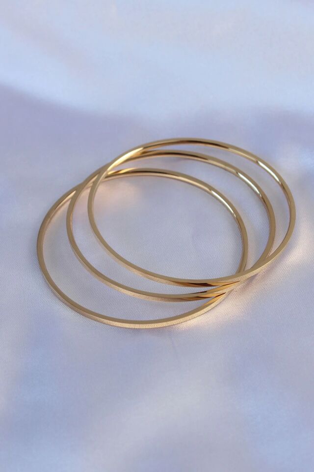 Mey İthalat® 316L Çelik Gold Renk 3'lü Ajda Model Kadın 60 mm Bilezik