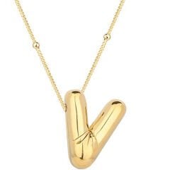 925 Ayar Gümüş Gold Balon V Harfi Kadın Kolye T7869 (491491)