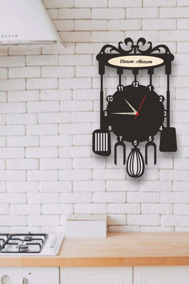 Anneler Gününe Özel Şık Mutfak Saati, Siyah Renk