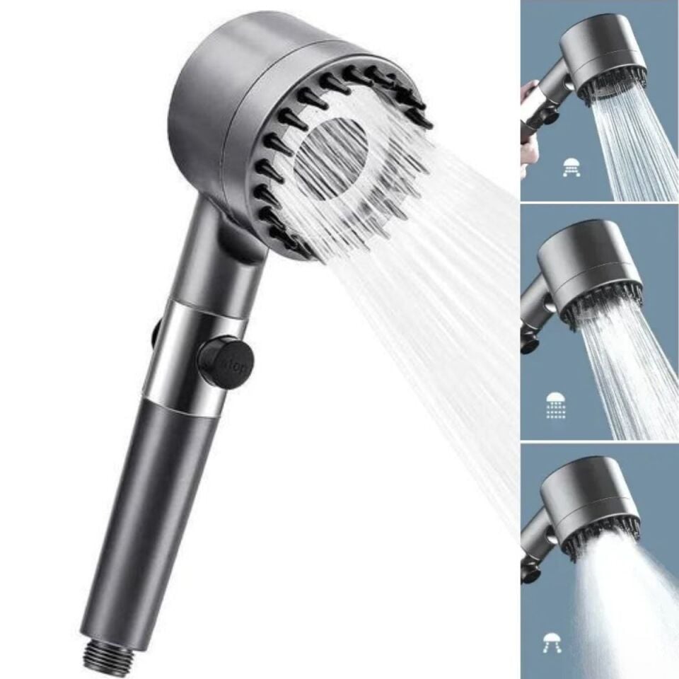AD 3 Kademeli Turbo Basınçlı Masaj Başlıklı Silikon Fırçalı Duş Başlığı – Yüksek Basınçlı Su Tasarruflu Duş Başlığı